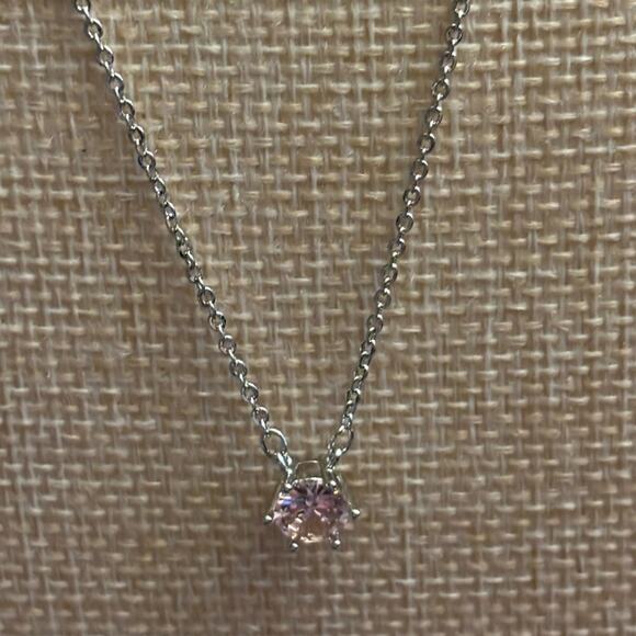 White Gold Plated with Pink Solitaire NEW - Picture 2 of 3